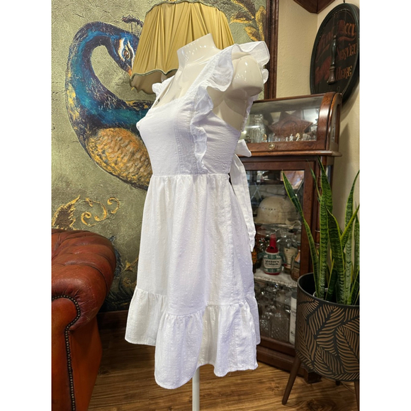 New In White Ruffle Open Back Mini Dress - Picture 3 of 11